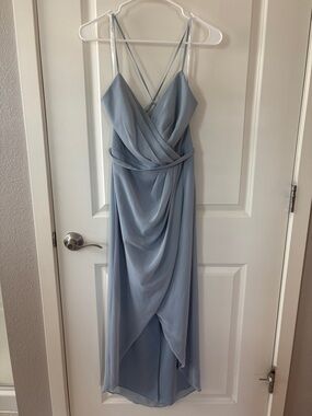 blue dress for baby girl Flutter Sleeves Cascade Back Chiffon Long Bridesmaid Dress